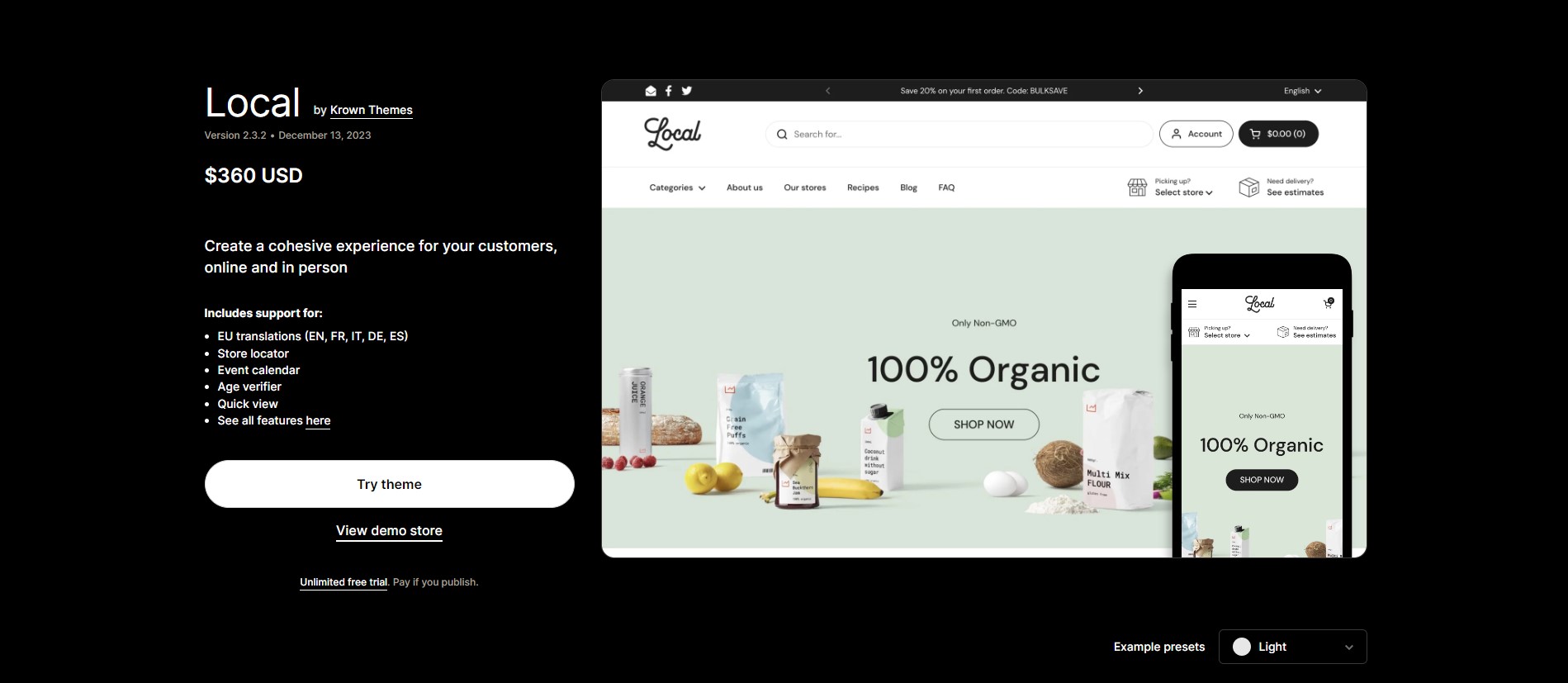 Local shopify theme