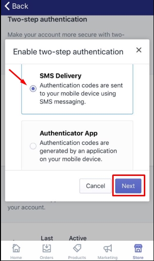 How to enable two-step authentication for a staff account on iPhone 6