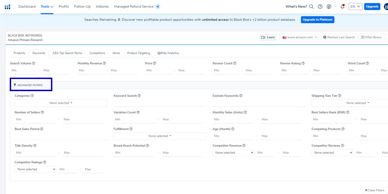 Customize your keyword research filters