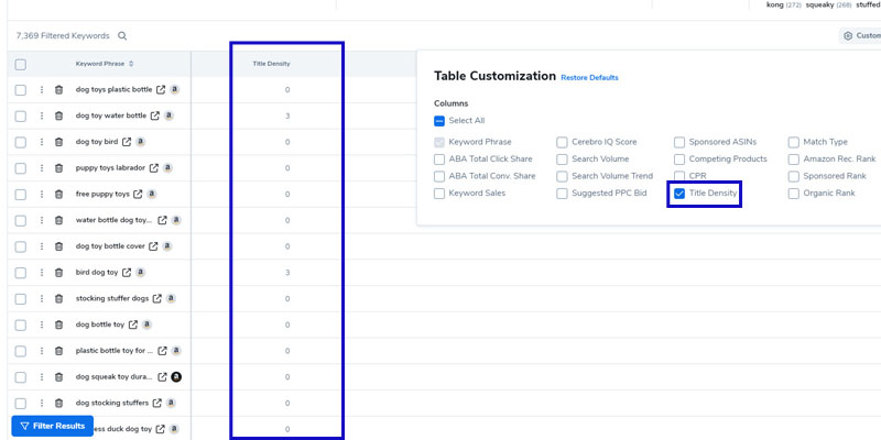 Review the spreadsheet to assess the title density of various keywordsReview the spreadsheet to assess the title density of various keywords