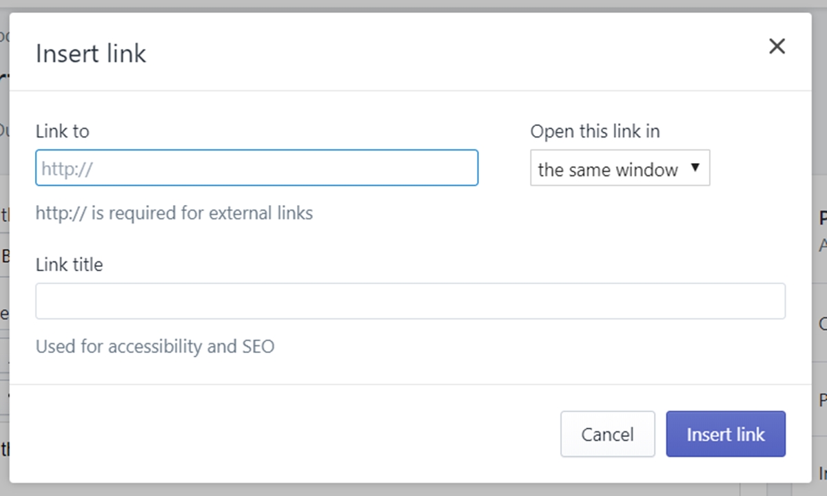 How to insert links with the rich text editor