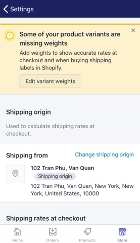 add a shipping origin address