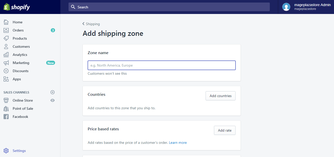 how to create a new shipping zone on Shopify on Desktop 2