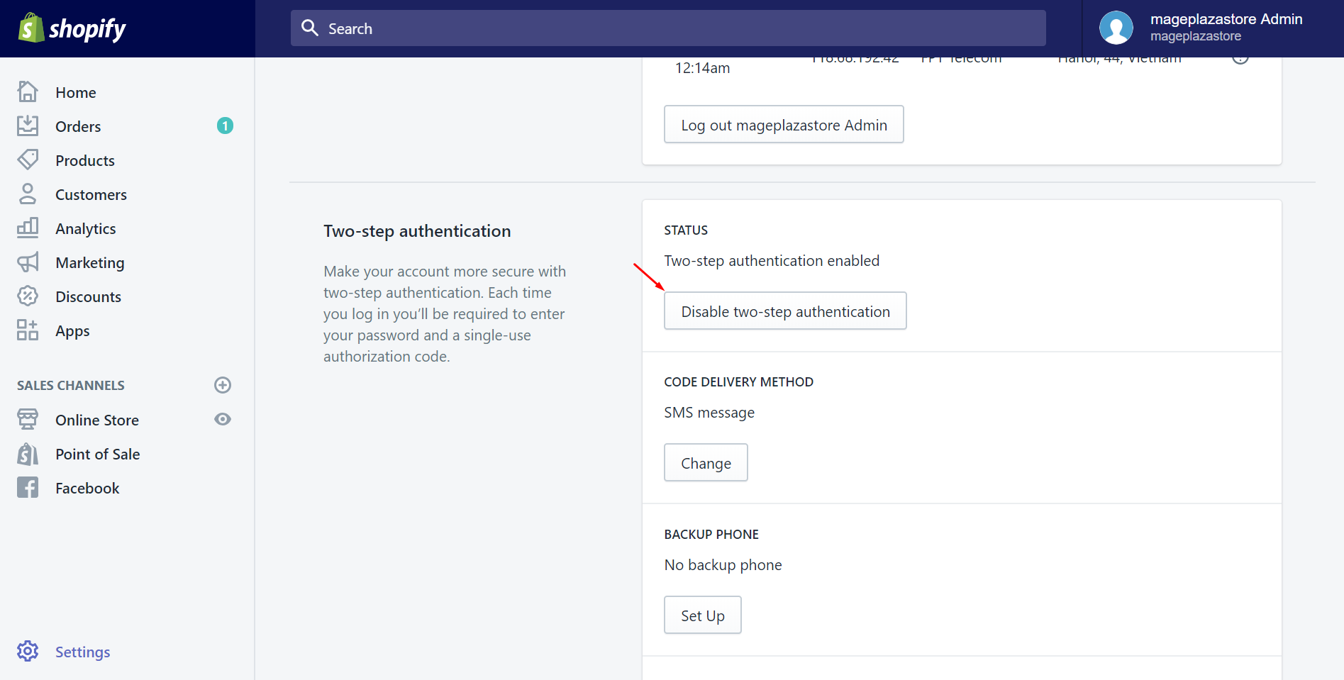 How to disable two-step authentication