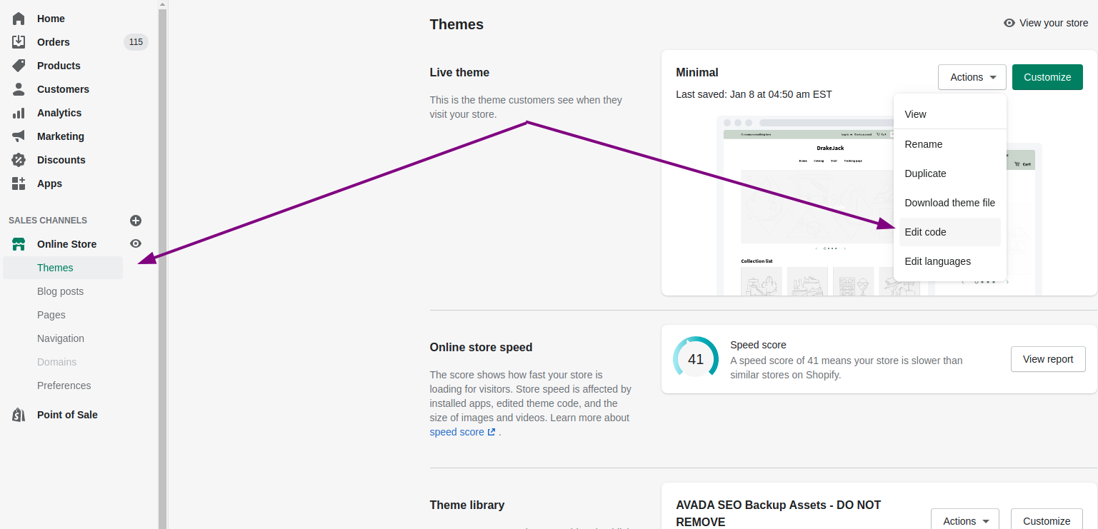 how to insert code to theme javascript file in shopify