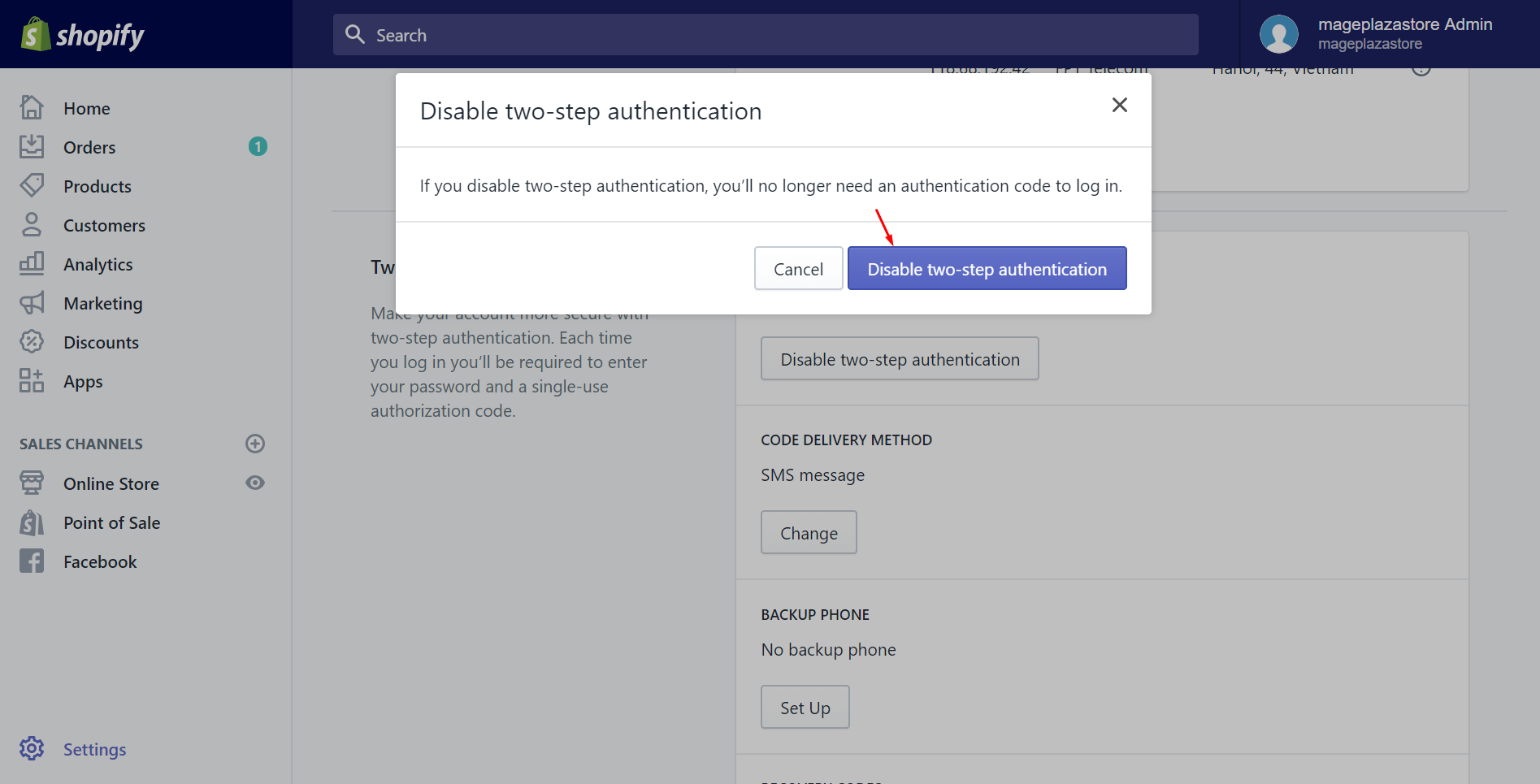 How to disable two-step authentication