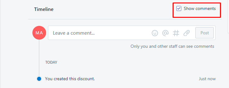 how to view and make comments on a discount's timeline