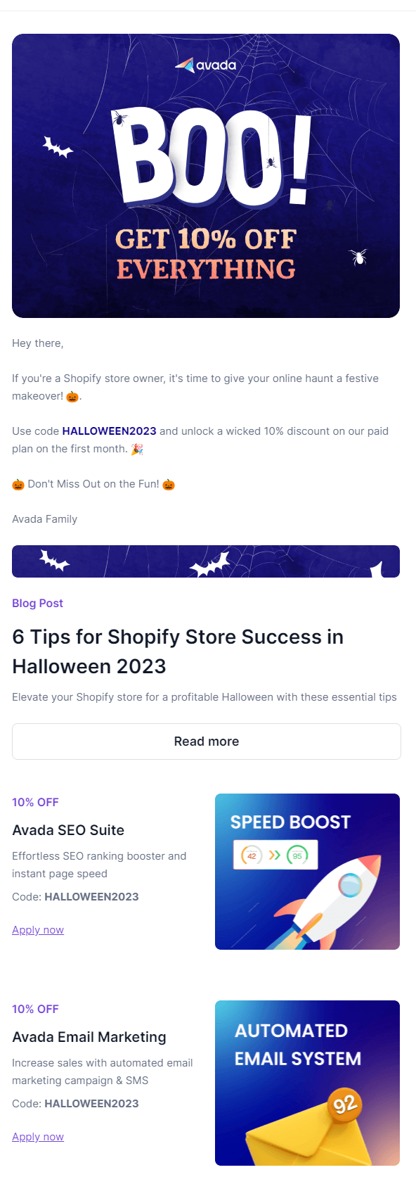Run a Halloween-themed email marketing campaign with Avada Email Marketing