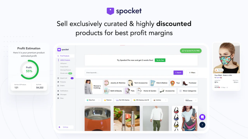 Spocket's user interface is clean, modern, and intuitive