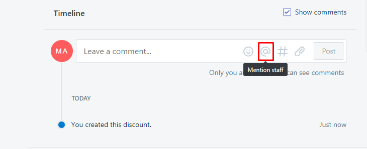 how to view and make comments on a discount's timeline