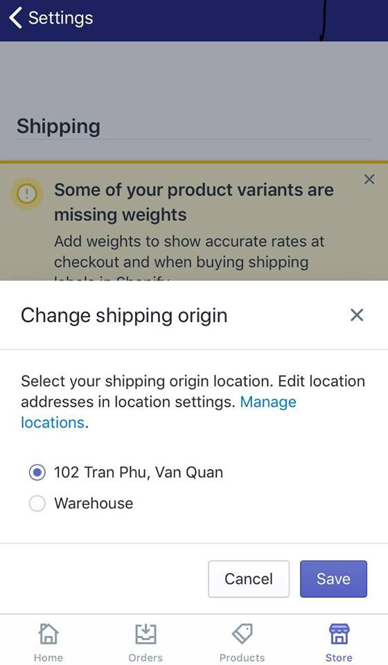 add a shipping origin address